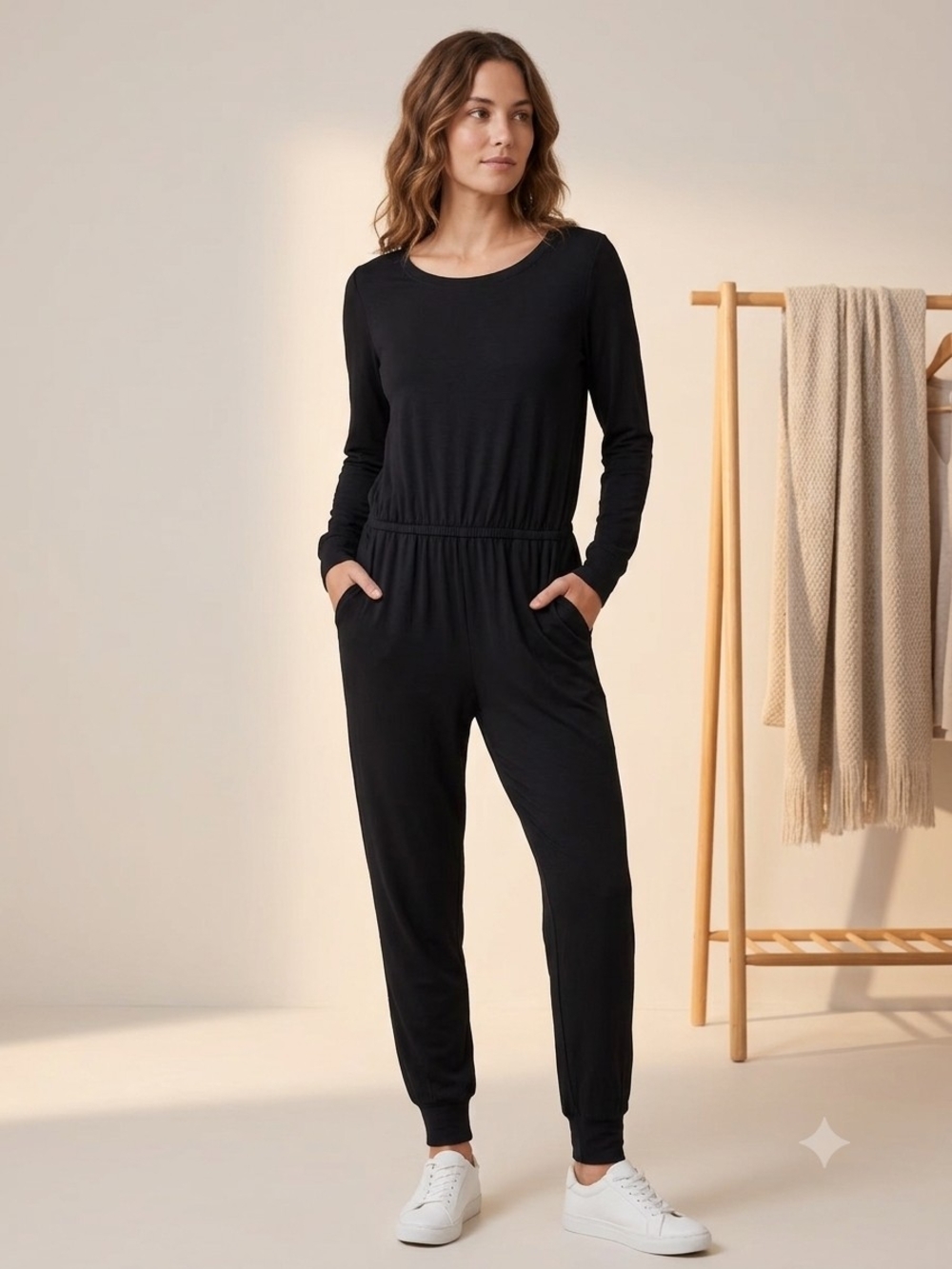 Everyday Black Long-Sleeve Jumpsuit